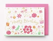 EAGB2084 Red Mini Birthday Card Flowers