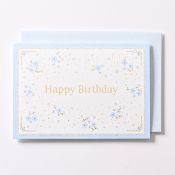 EAGB2104 Blue Silk Birthday Card Blossoms