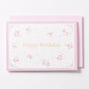 EAGB2105 Pink Silk Birthday Card Blossoms