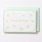 EAGB2106 Green Silk Birthday Card Blossoms