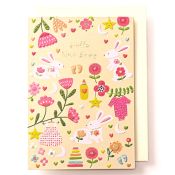 EAGC1105 Pink New Baby Card Rabbits