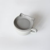 PO014GY Neko Cat Mug with Plate Grey